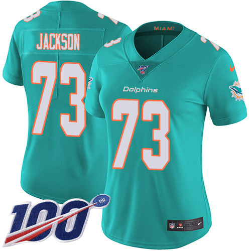 Nike Miami Dolphins #73 Austin Jackson Aqua Green Team Color Women Stitched NFL 100th Season Vapor Untouchable Limited Jersey->women nfl jersey->Women Jersey